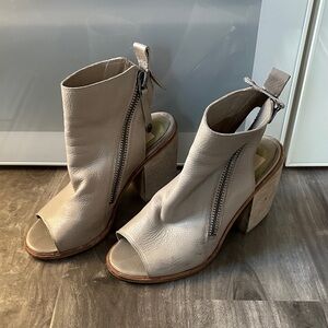 Dolce Vita Taupe Open-Toe Heeled Boots